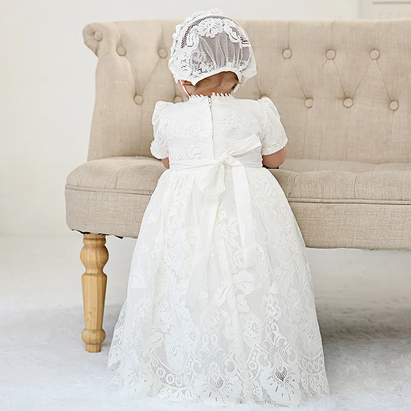 Wholesale Toddler Girls Baptism Dress Princess Wedding Party White Lace Embroidered Dresses Baby