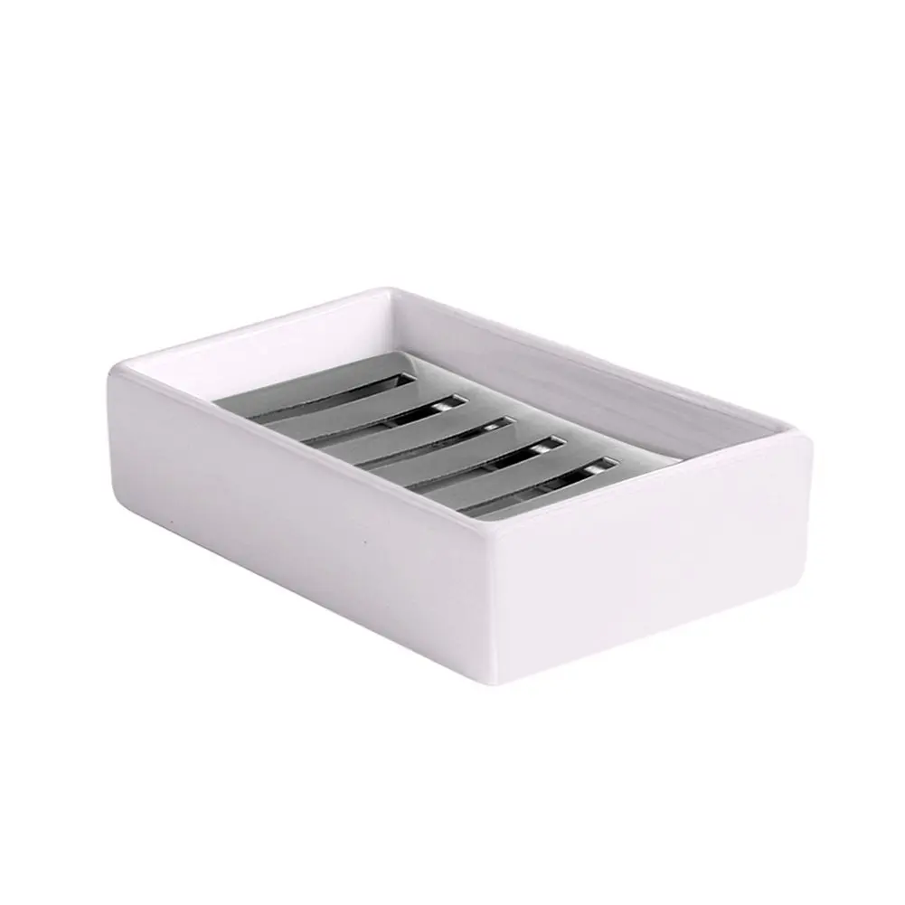 Ceramic Soap Dish,SHZONS 2PCS Stainless Steel Soap Dish Water Draining Colander for Bathroom and Shower Double Layer Draining Soap Box