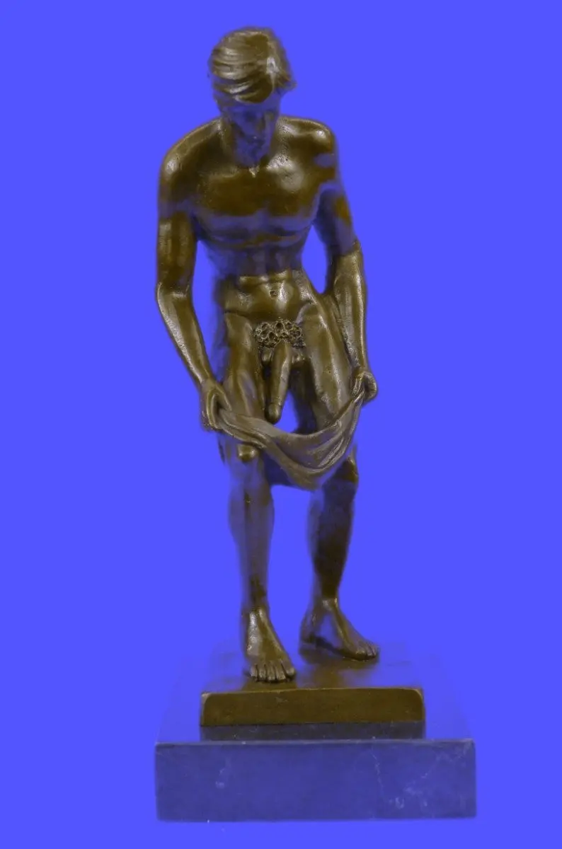 Nude Male Gay Art Bronze Sculpture on Marble Base Figurine
