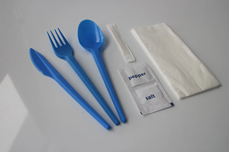 Airline Blue Disposable Plastic Cutlery Set With Napkin Buy Plastic Cutlery Set With Napkin