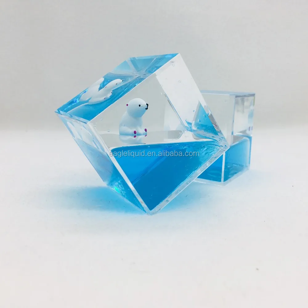 Blue Oil Water Liquid Aqua Paperweight Cube With 3d Polar Bear Floater