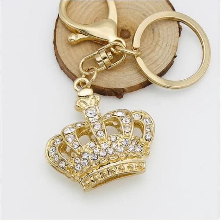Promotional Gift Zinc Alloy 18k Gold Plated Rhinestone Crown Keychain