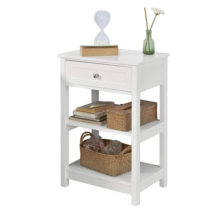 Side Table Nightstand Coffee Table In White With A Drawer And 2 Shelves Buy Side Table White Side Table White Side Table With 2 Drawers Product On Alibaba Com