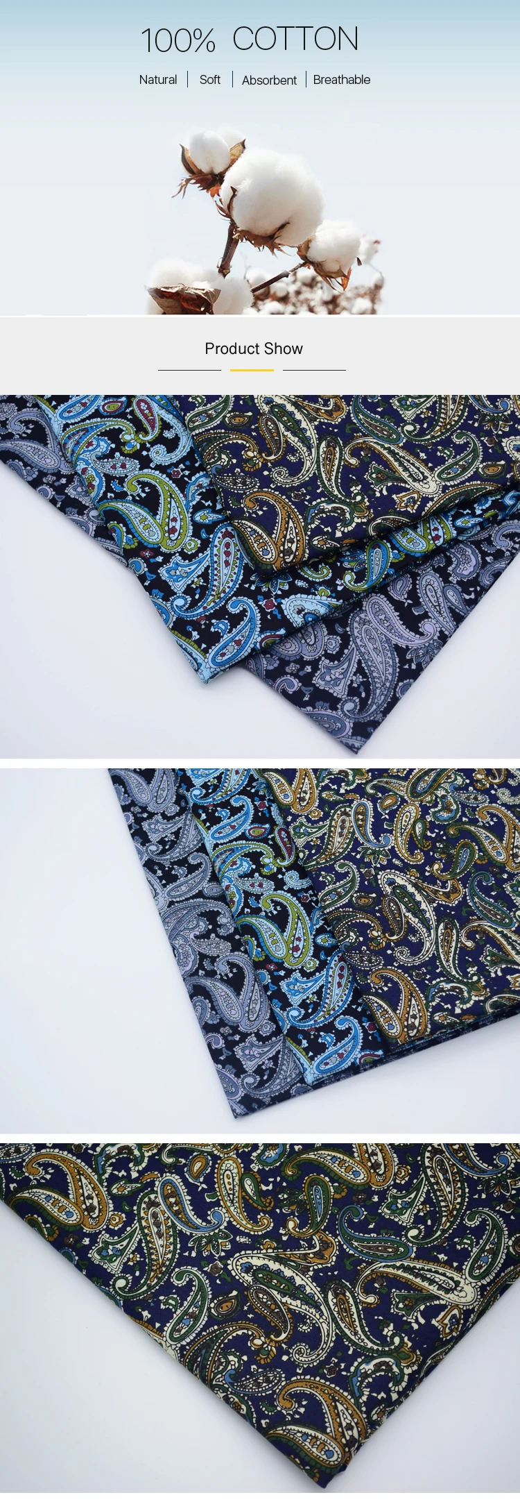 Popular 100% Cotton Plain Floral Shirting Fabric Cashew Printed Cloth