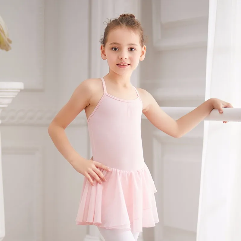 Cotton Sleeveless Ballet Dress Girl Dance Leotard With Skirt Ballet