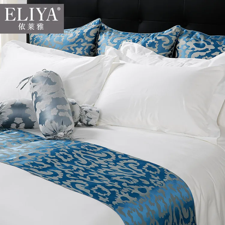 Hotel Bedding Bed Runner Set Customized 100 Cotton Silk Jacquard Hotel