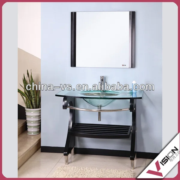 VS-7008 glass bathroom sink with wooden bracket