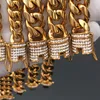 Hip hop 10mm Cuban Link Chain Jewelry 12mm solid ice out lock bracelet 14mm lock with stone Stainless steel cuban link bracelet