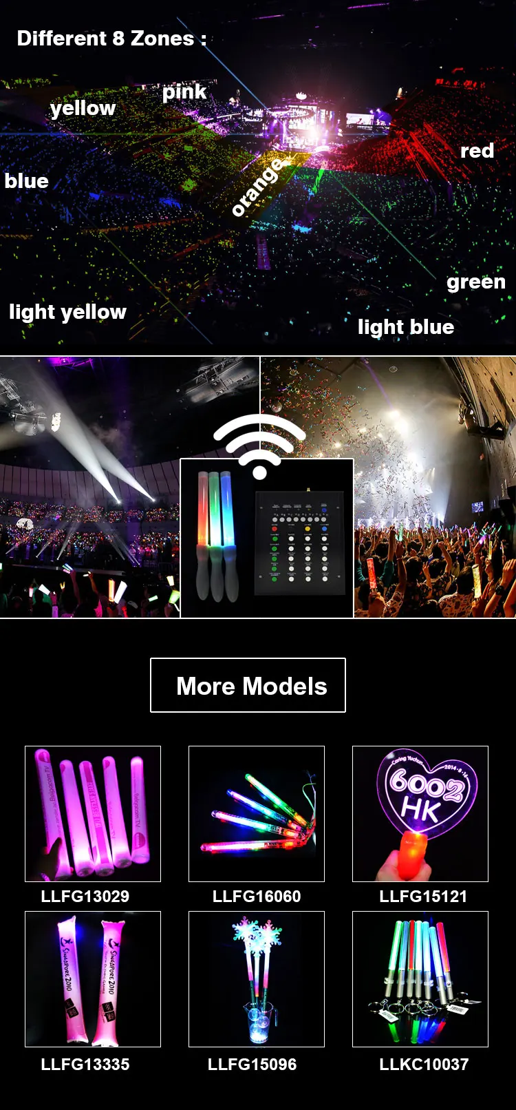 15 Different Colors 8 Zone Control Led Flashing Light Stick,Wireless