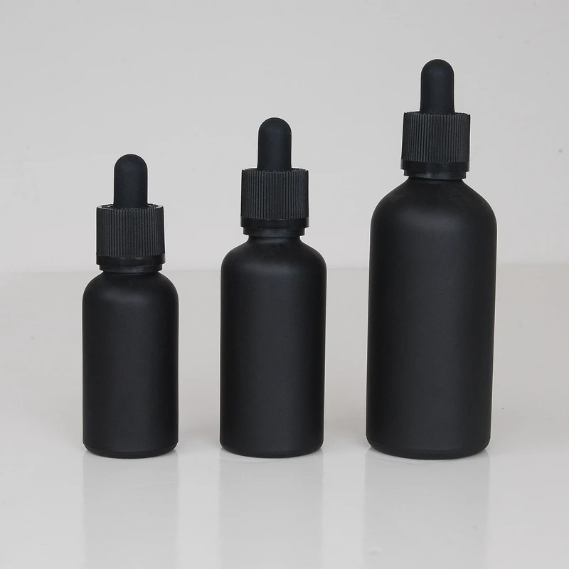 Matte Black Glass Essential Oil Dropper Bottle With Tamper Evident