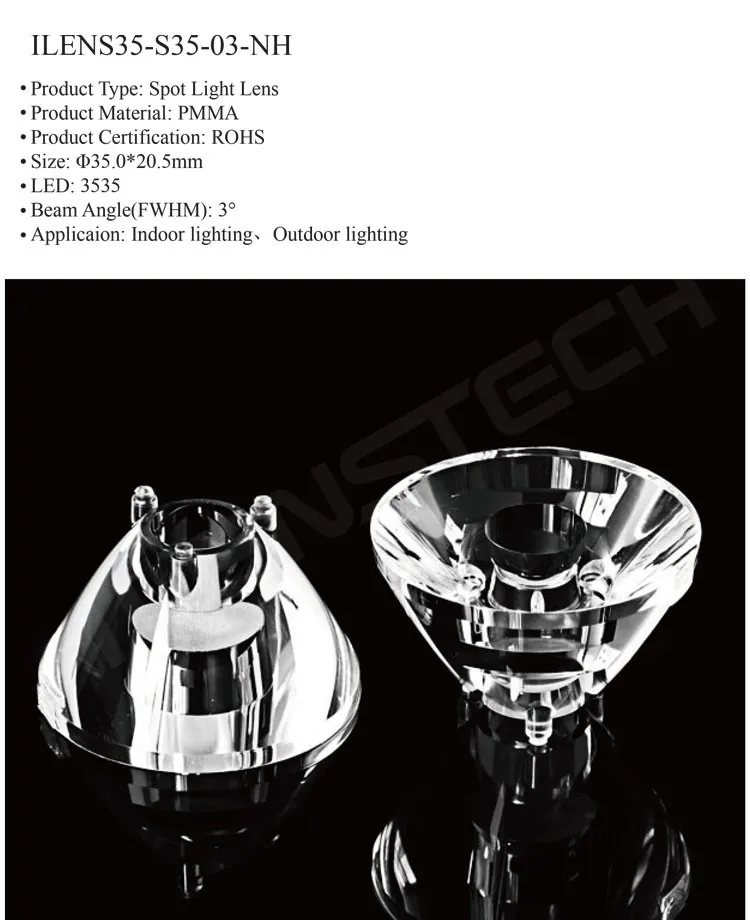Plano Shape and Plastic Material for cree led 3 degree 35mm for wall light