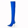 Elegant Pointed Toe Rivets High Heels Custom Make Thigh High Blue Boots for Lady