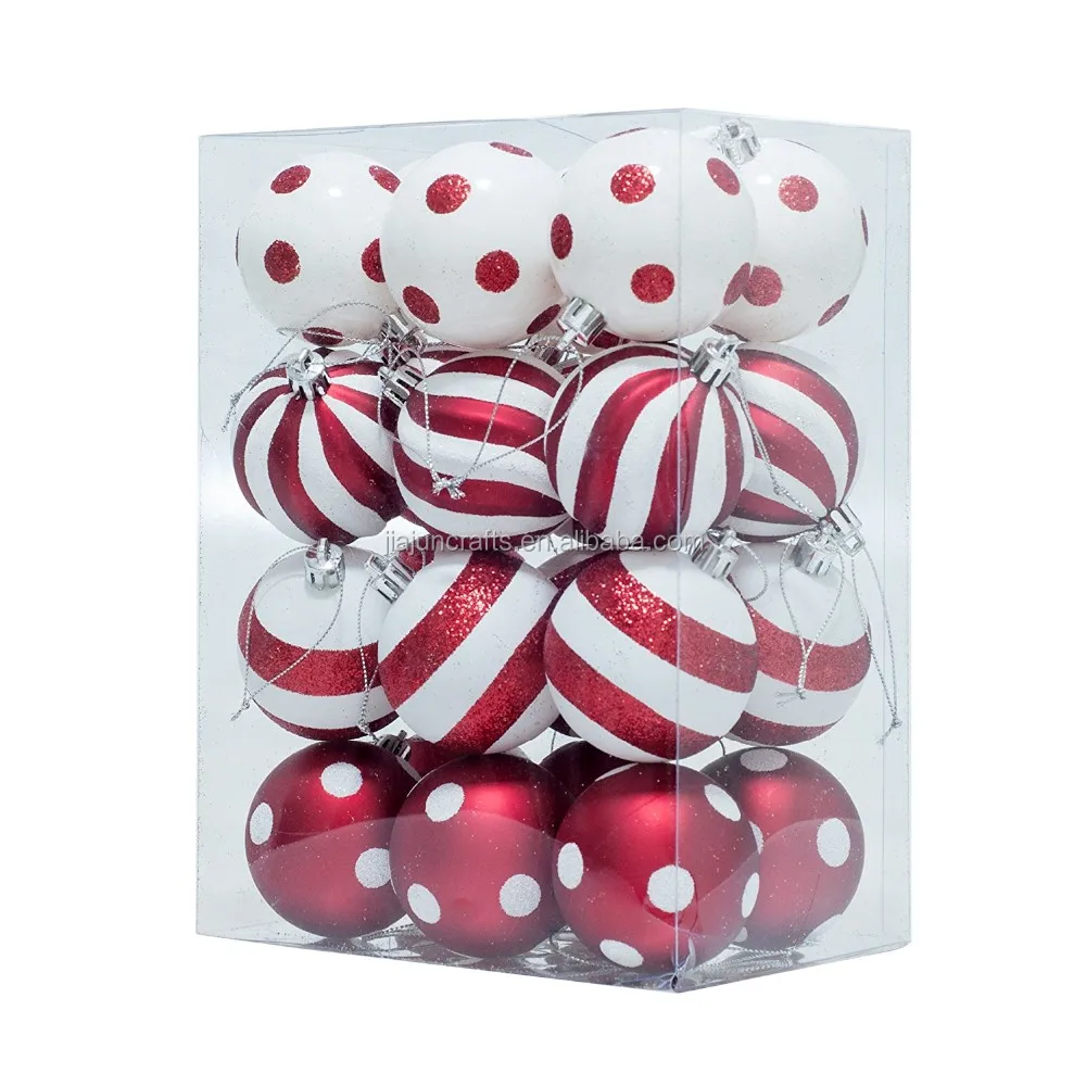 Christmas Shatterproof Ornaments Red And White Polka Dots Stripe Ball For Xmas Trees - Buy ...