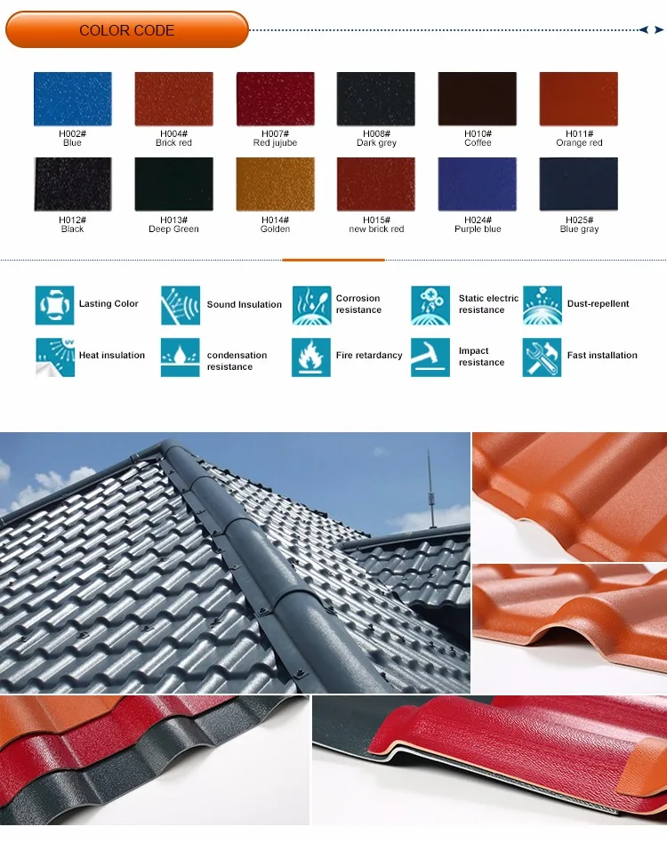 Rapid installation spanish style synthetic resin tile roofing