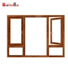Thermal break double glass swing windows red wood aluminum casement window