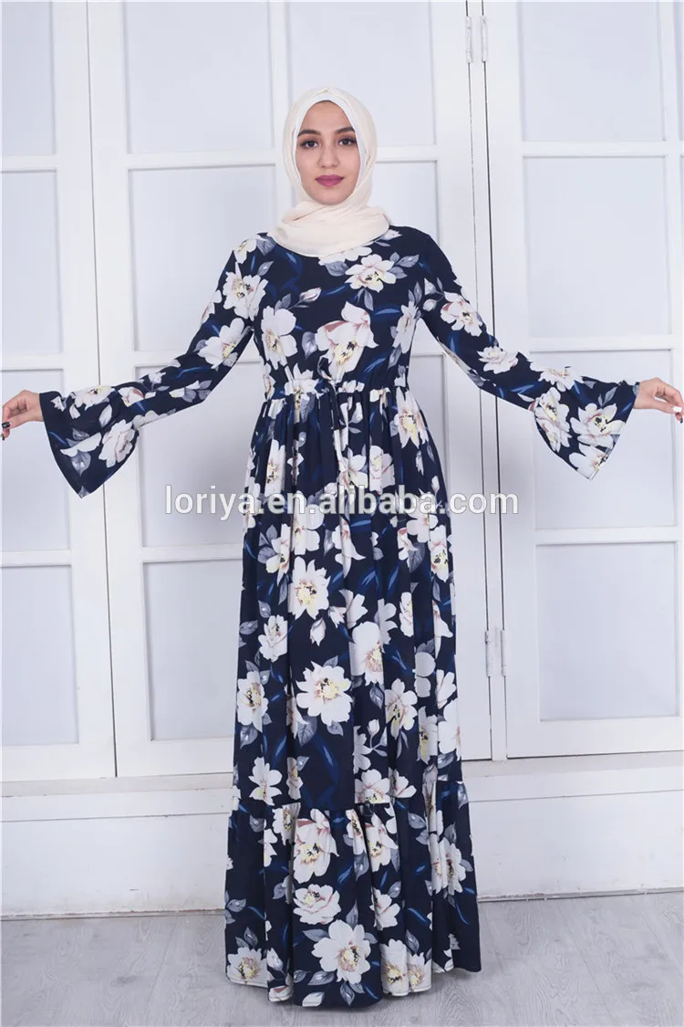 Good Looking Islamic Clothing Elegant Floral Printed Heavy Polyester Maxi Sleeves Attractive 8589