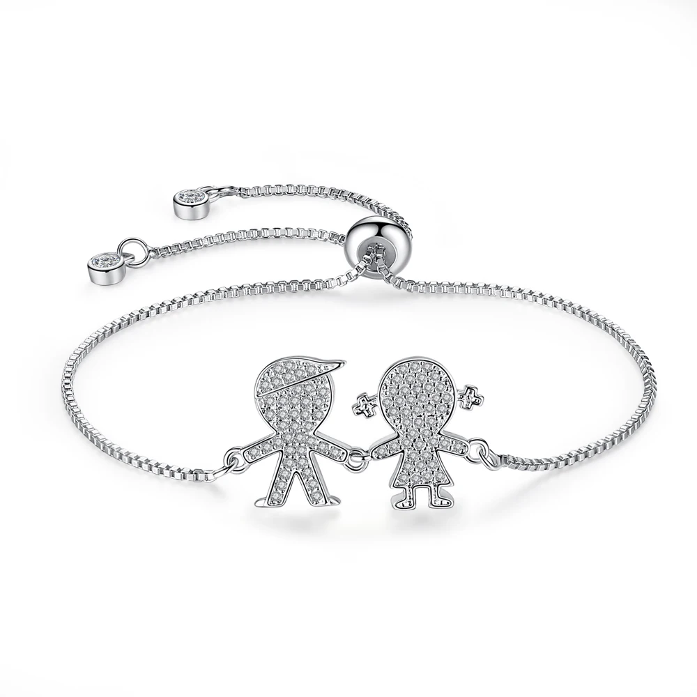 Estilo Europeo Micro Crystal Pave de chico y Chica mano en mano encanto pulsera de Día de San Valentín