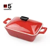 Custom double hollow handles rectangle ceramic casserole pots with cover
