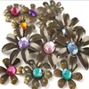 Assorted metal flower trinkets decorative jewelry findings with colorful rhinestones