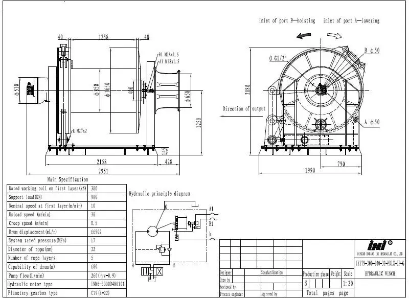 High Speed Hydraulic Winch with 200KN Pull Force 20 ton Hydraulic Winch ...