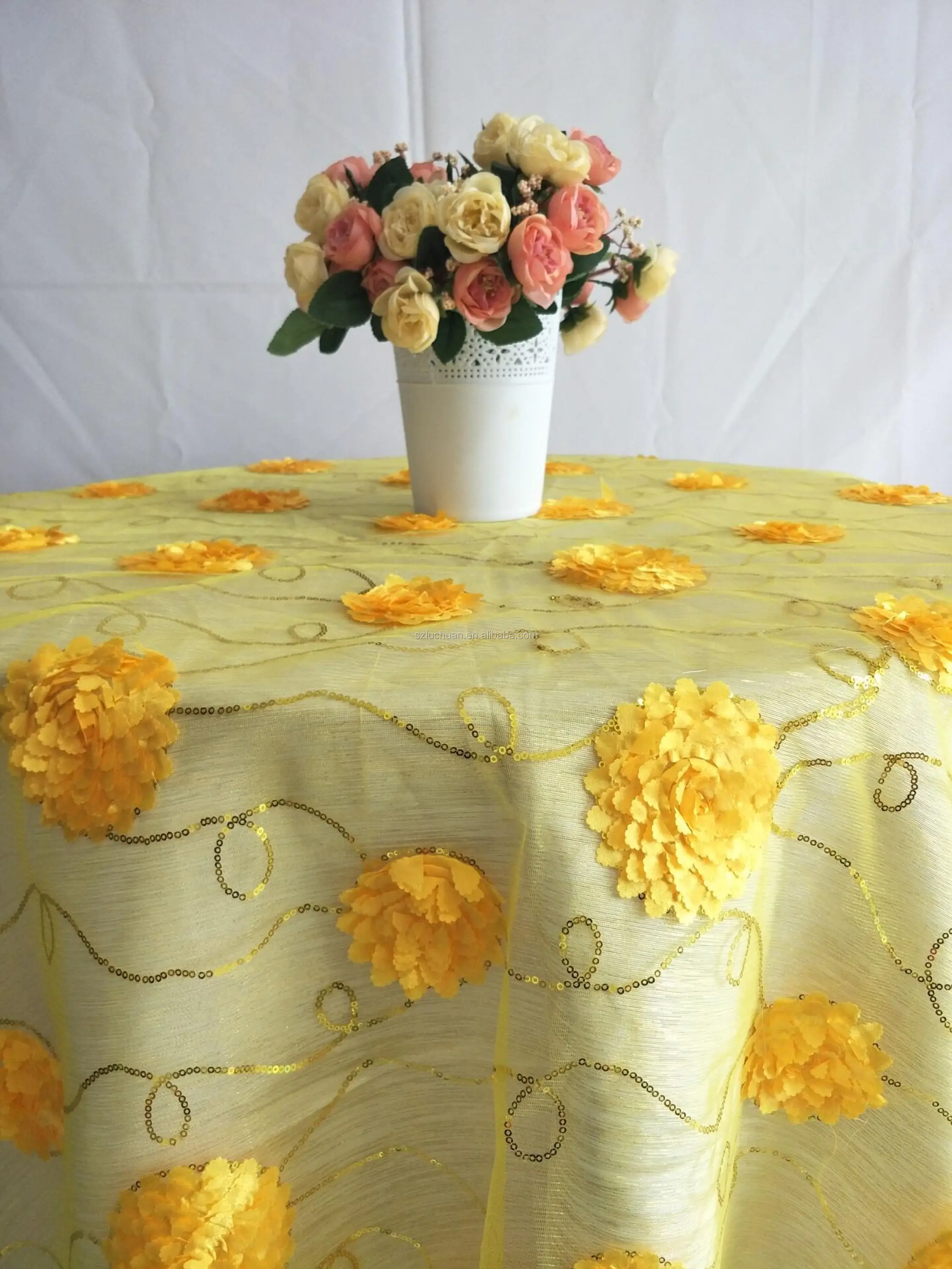 High Quality Wedding Yellow Embroidered Lace Fabric Tablecloth Buy