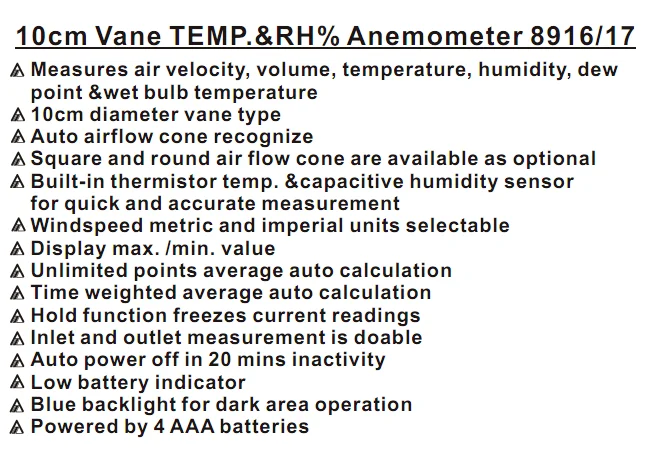 AZ 8917 10cm Vane TEMP.&RH% Anemometer,Handheld Anemometer New product Price
