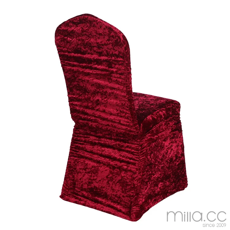Royal Shirred Ruffled Wine Red Burgundy Polyester Crushed Velvet Chair