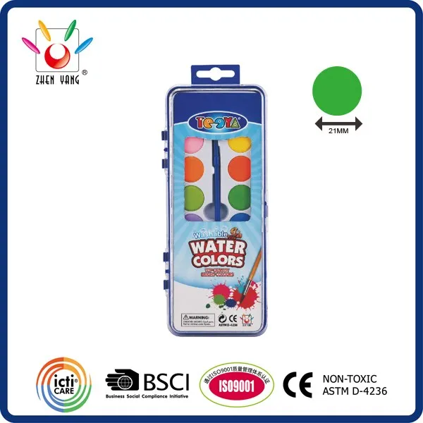 16 Color 21mm Water Color Set In Shrink Wrapping With Cardboard Insert