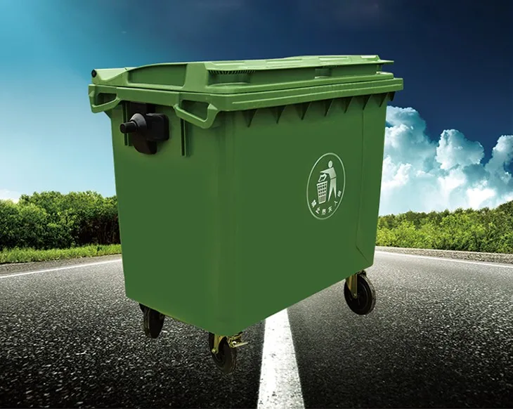 660 Liter Garbage Bin With 4 Big Wheels And Cover For Outdoor Plastic