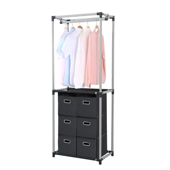 Multifunctional Bedroom Clothes Storage Shelf Metal Garment Rack Clothes Hanging Organizer With 6 Drawer View Garment Rack Home Bi Product Details