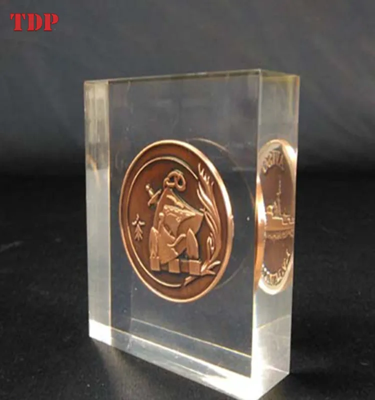 TDP square transparent acrylic resin block flower coin inside acrylic crystal lucite paper weights