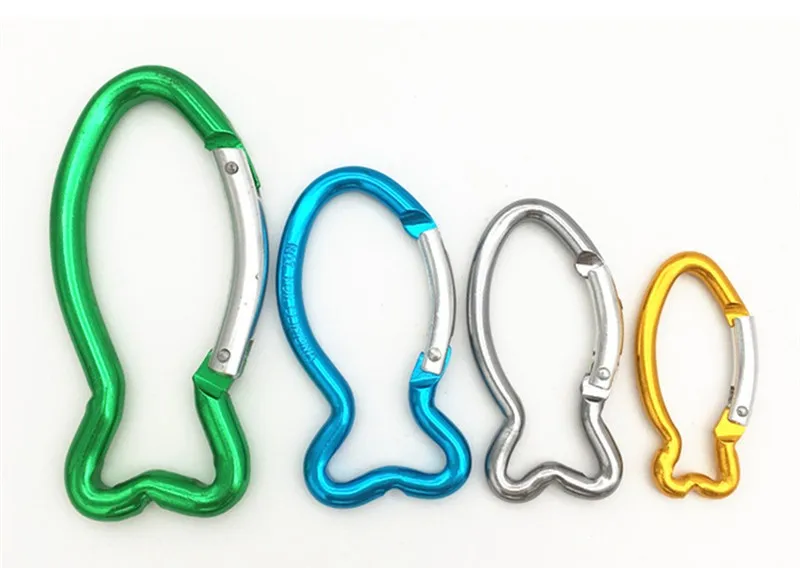 Metal Aluminium Snap Hook Carabiner Hooks Fish Shaped For Keys Animal