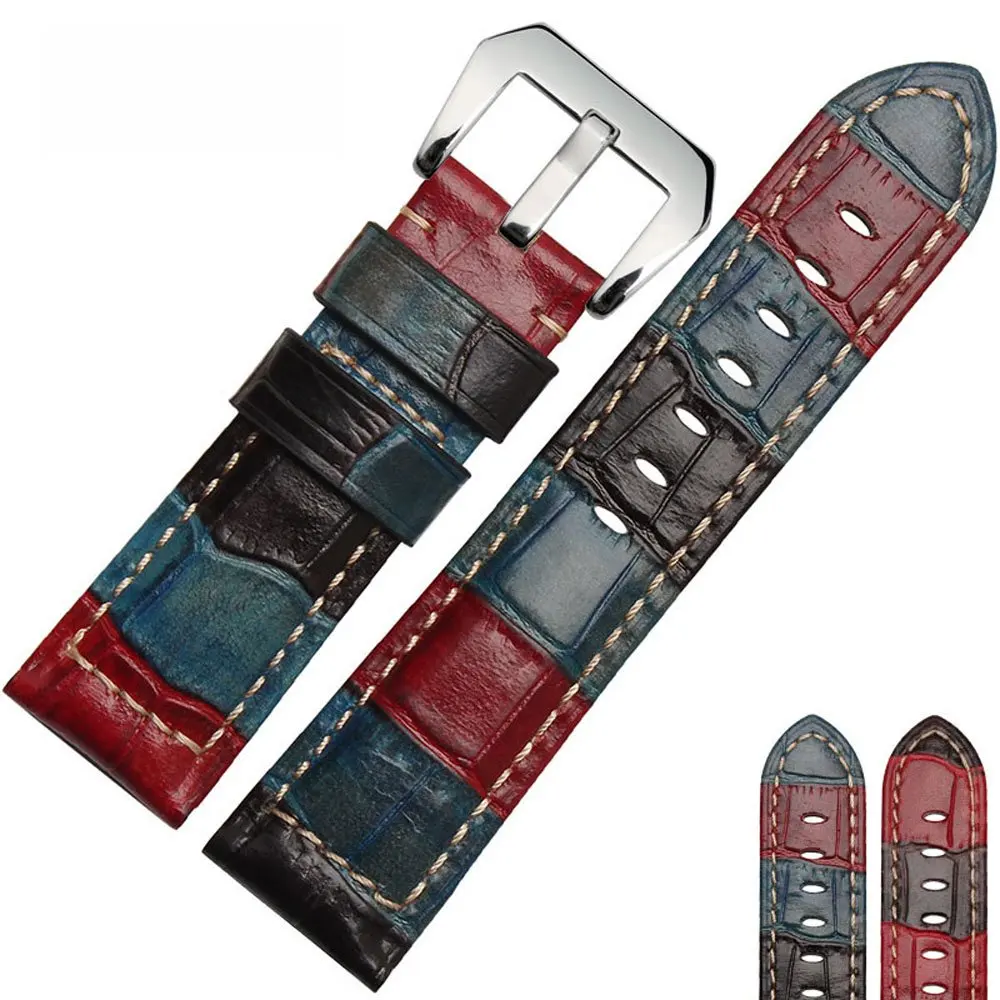 MSTRE NP129 20mm/22mm/24mm/26mm Watchband Unique Vintage Fashion Stitching Calfskin Leather Watchband