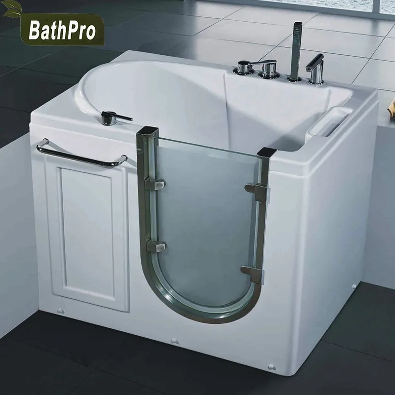 Open Door Style Glass Door Acrylic Whirlpool Massage Walkin Bathtub For