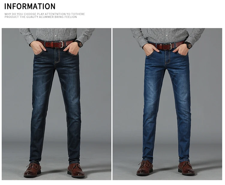 Jeans Mens Brand High Quality Stretch Blue Denim Jeans Fashion Pleated ...
