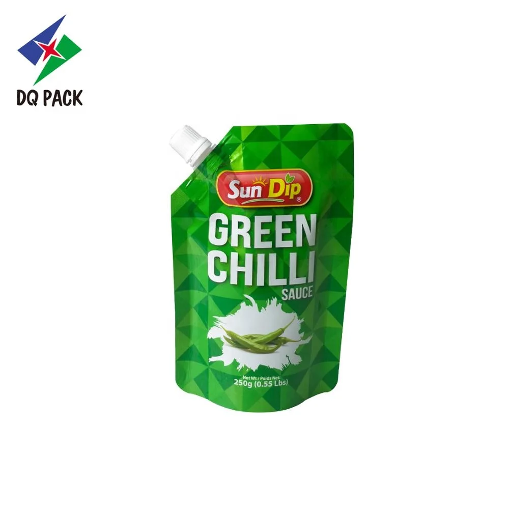 250ml Green Chilli Sauce Plastic Printed Packaging Bag With Spout
