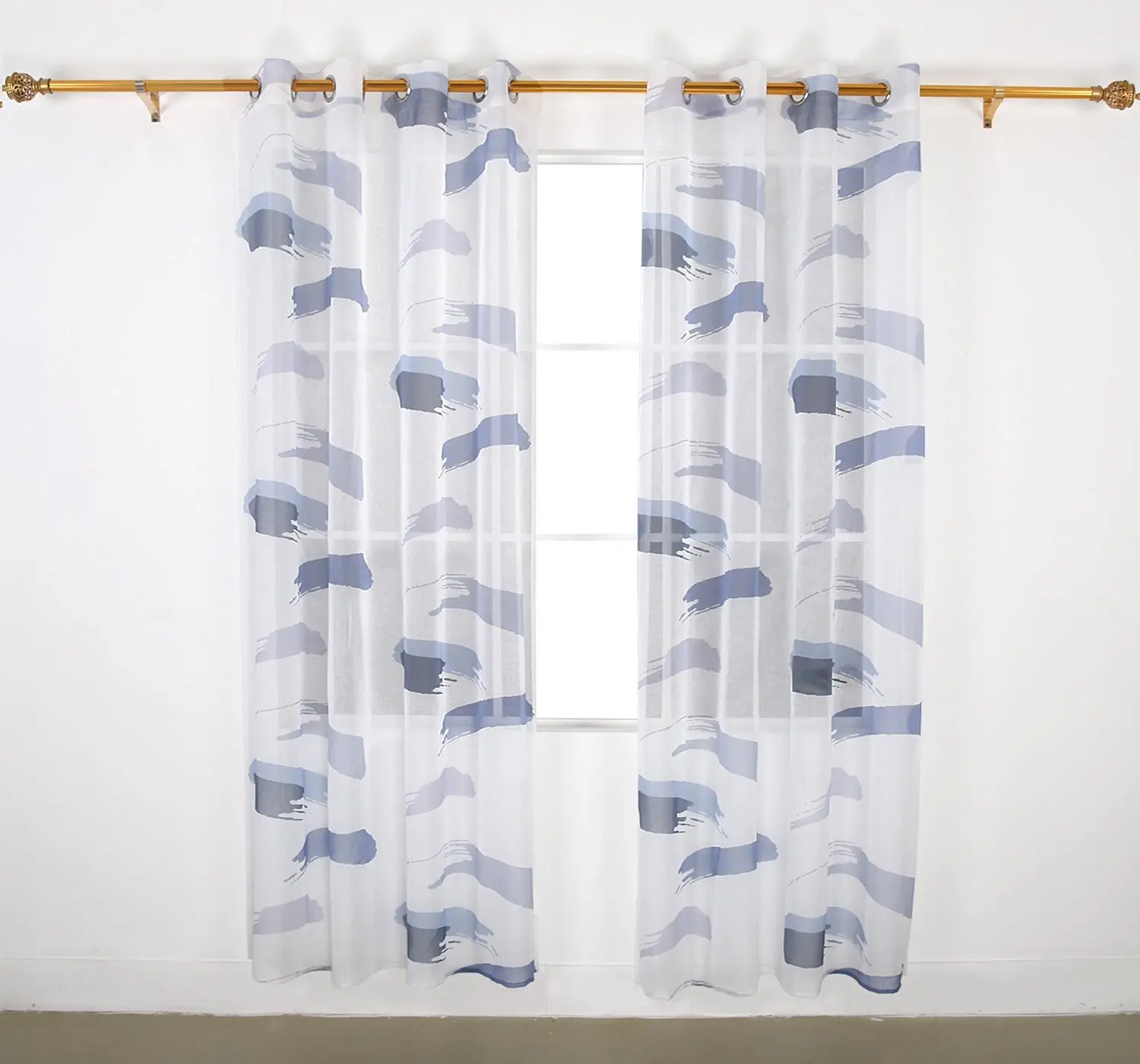 Buy Deconovo Sheer Print Window Curtains Faux Linen Curtains Sheer