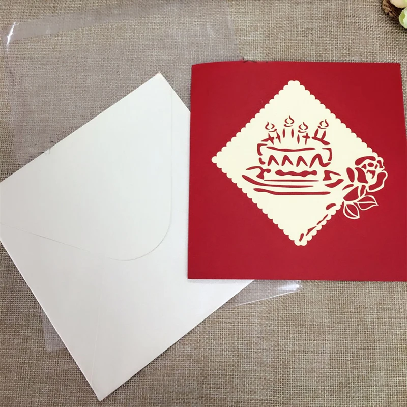 1pcs Sample Fireworks Laser Cut 3D Handmade Pop Up Greeting Cards Postcard Kraft Kirigami Free Envelope Birthday Supplies Gifts (4)
