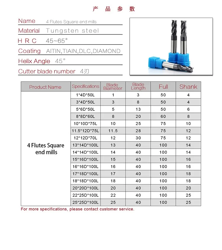 Regular Length Flat Yg End Mill 4 Flute Endmill Set Milling Cutter