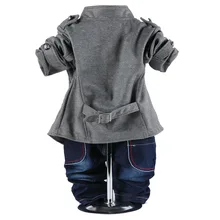 fashion spring autumn cotton denim newborn baby boys clothes set double breasted coat t shirt jeans