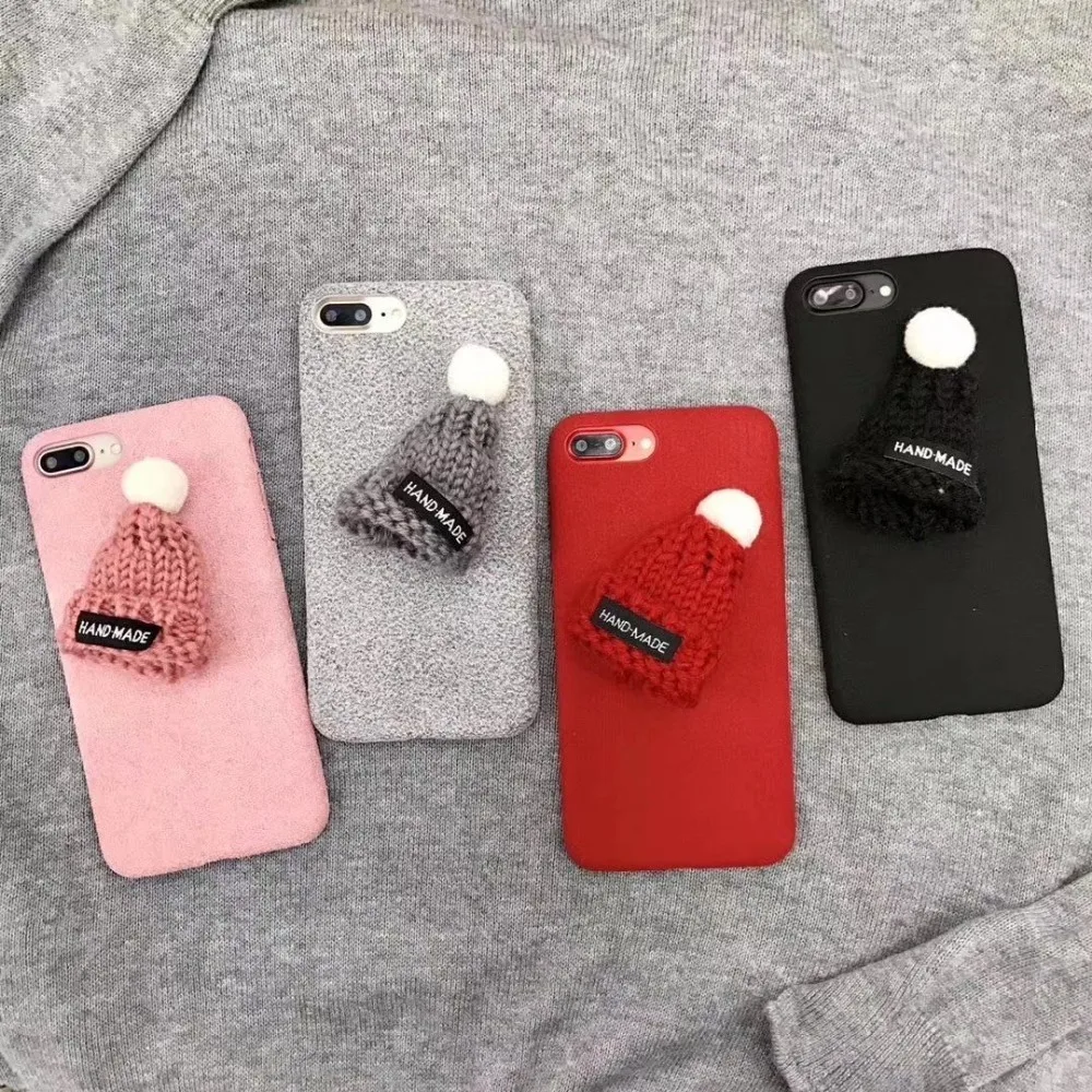 Fashion Warm Fur Ball Case Plush 3d Hat Phone Case For Iphone X 8 8