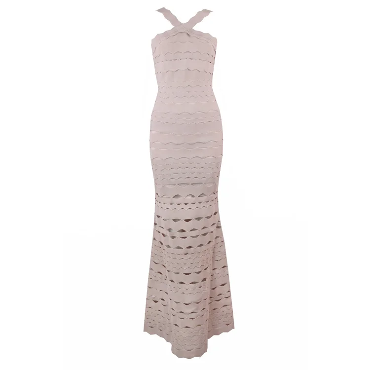 nude halter maxi dress