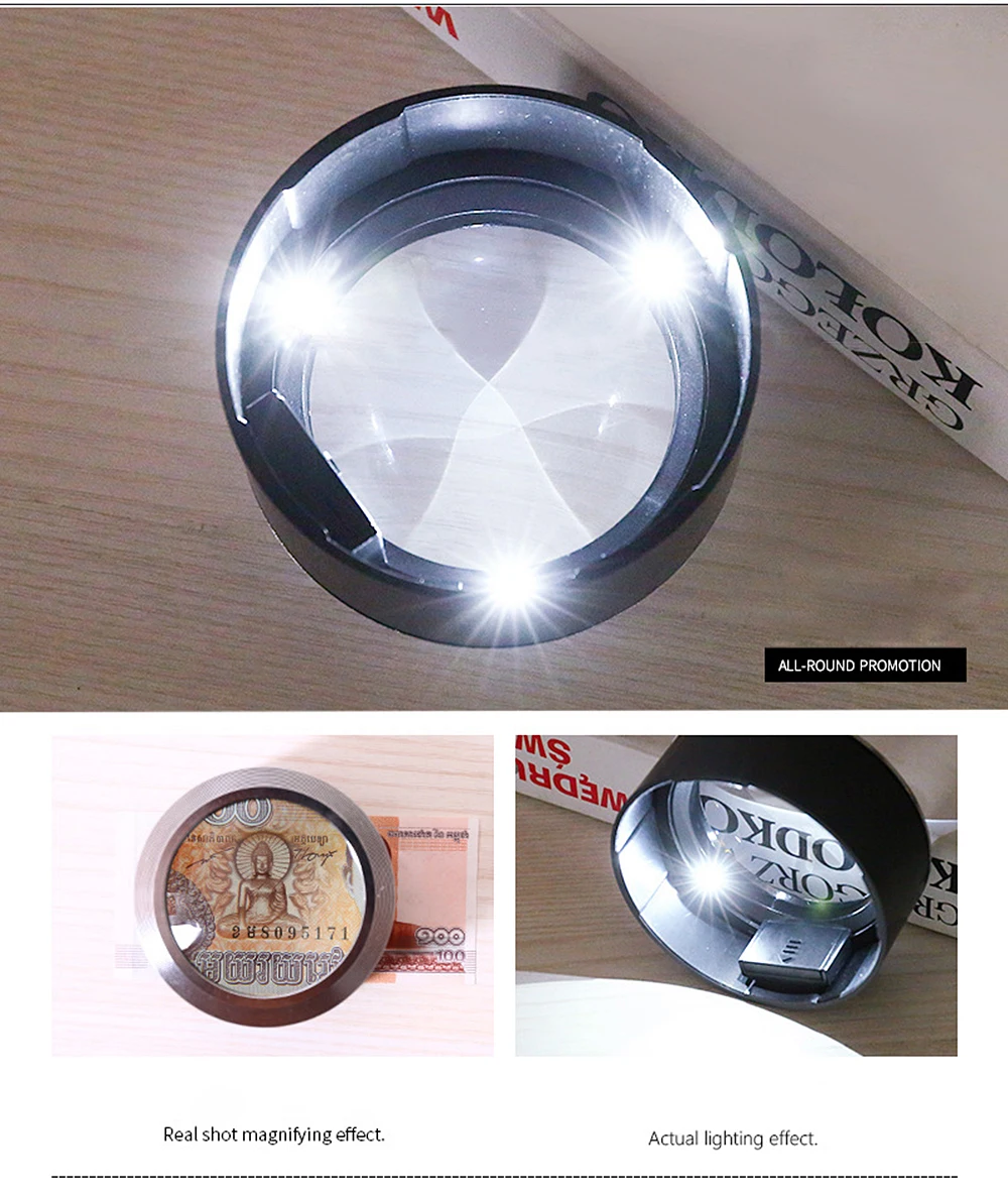 5x Desktop Dome Magnifier,With Light And Stand For Map Document Reading