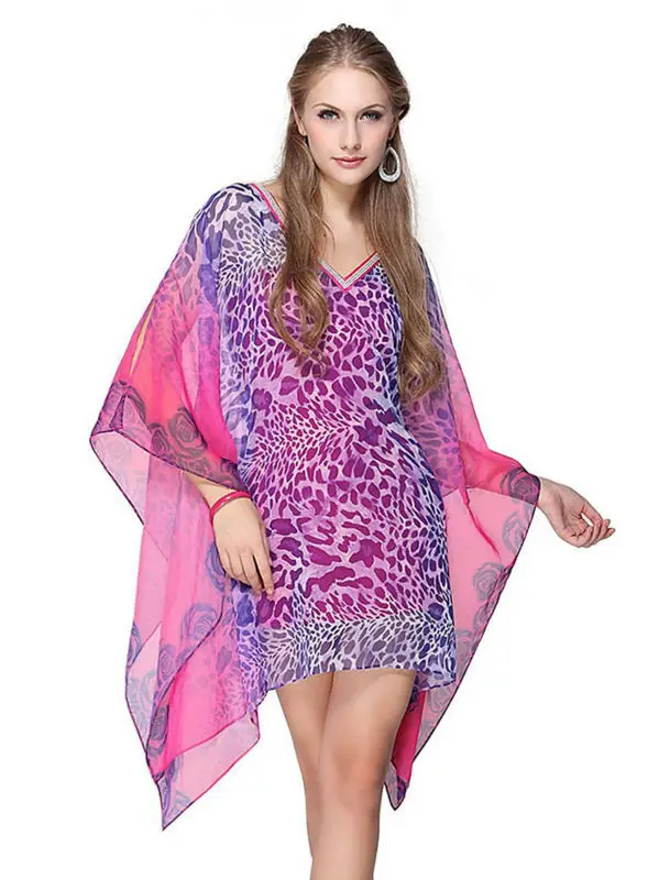 Oem Wholesale Plus Size Handerchief Bat Wing Sleeve Leopard Print