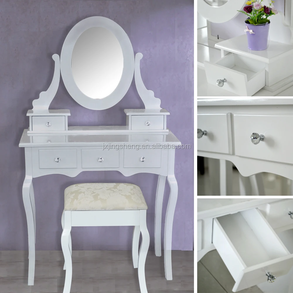 Antique French Dressing Table Wooden White Corner Dresser Bedroom Set