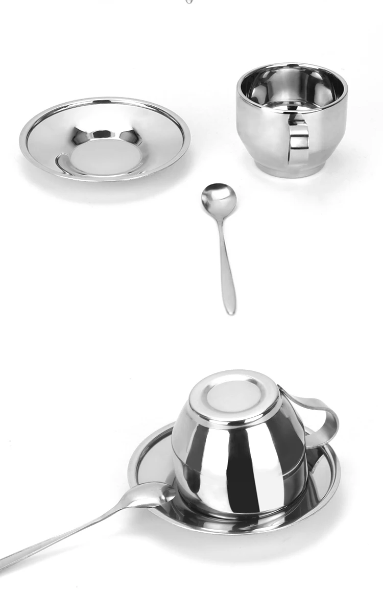 Bulk Wholesale Silver Espresso Coffee Saucer Cup Set Stainless Steel