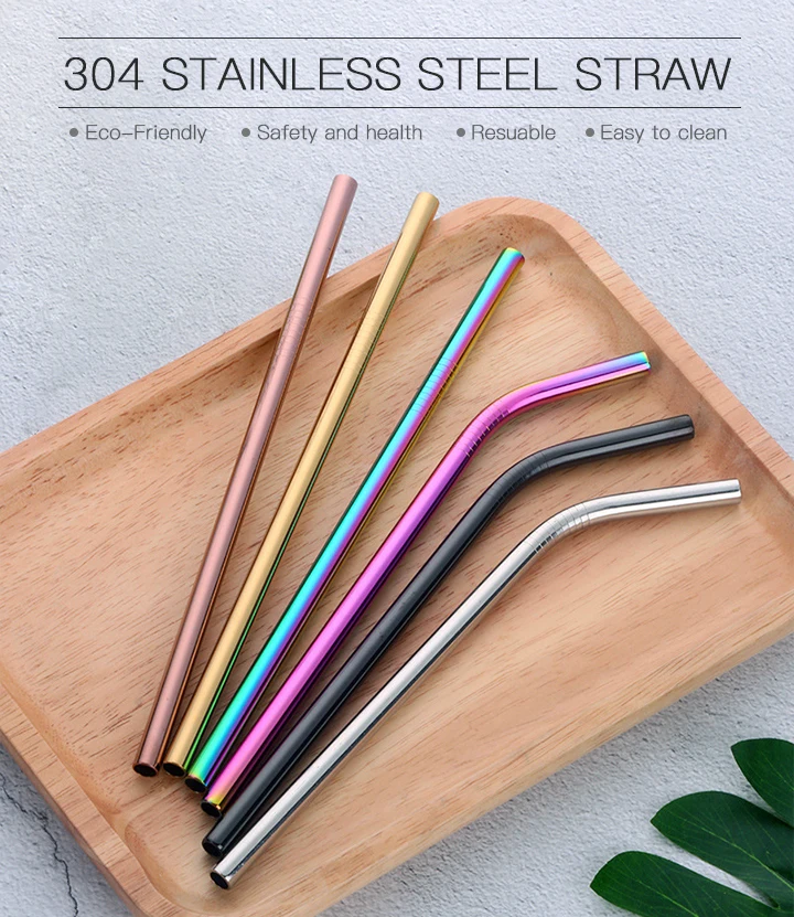 Wholesale Reusable Stainless Steel Metal Drinking Straws With Cleaning