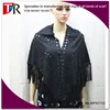 2015 best selling ladies black laser cut out effect suede leather shawl with tassel
