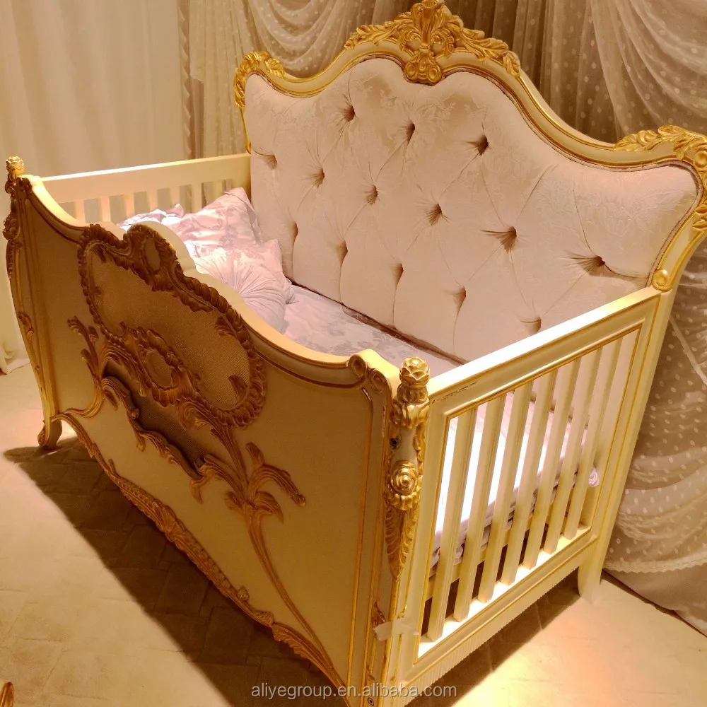 Wy101 Luxury Wood Baby Cribs White Colour Antique Wooden Baby