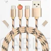 3 In 1 Data Line Shenzhen 2019 New Style Golden Sky Colorful Nylon 1M Micro Usb Type-C Ios Cable Fast Charge Mobile Data Line